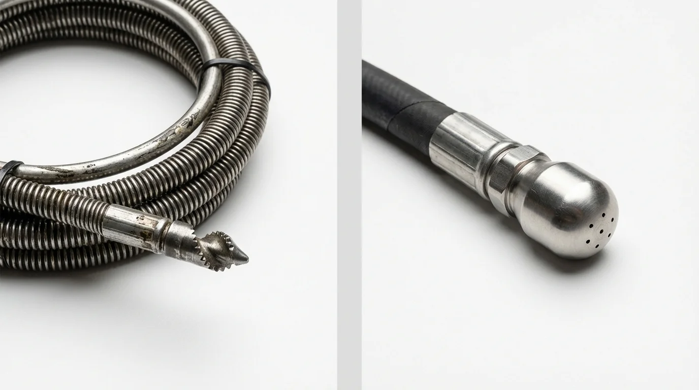 Drain snake cable and hydro jetting nozzle used for drain cleaning in Princeton, NC