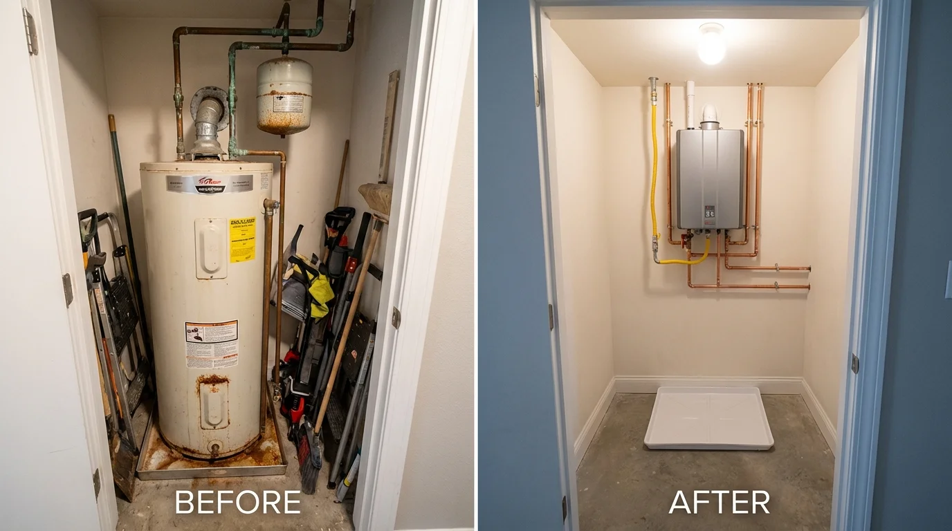 Tank water heater versus wall-mounted tankless unit comparison for Princeton, NC homeowners