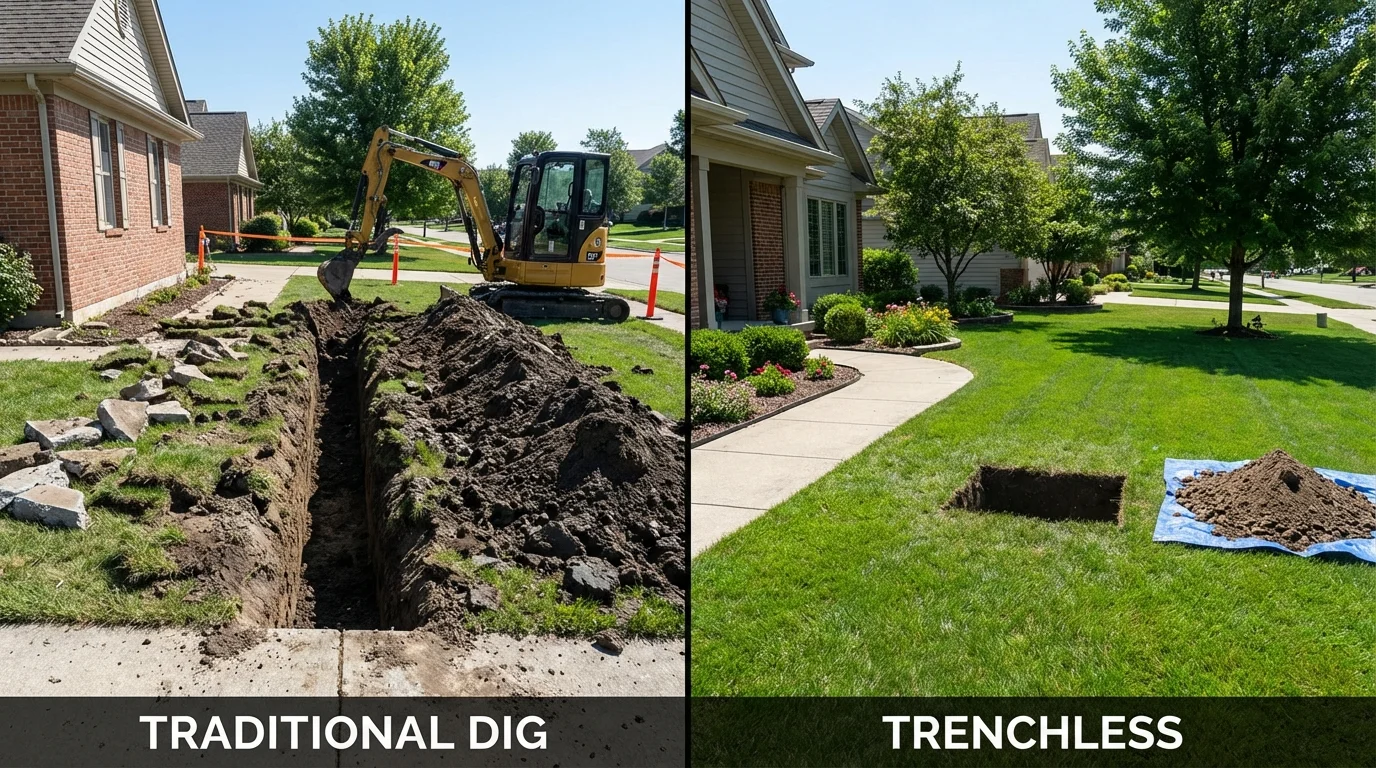Trenchless sewer repair with minimal yard damage versus traditional excavation in Princeton, NC